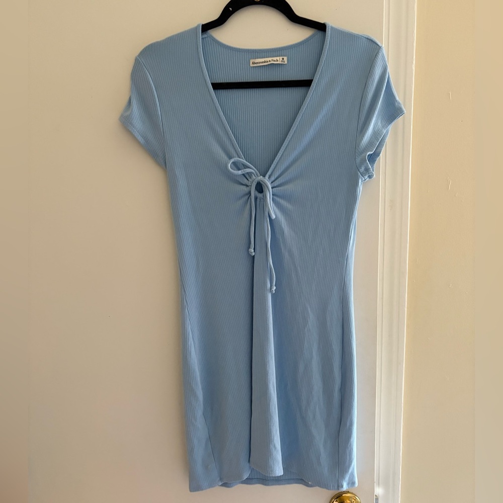 Abercrombie and Fitch Light Blue Ribbed Tie-Front Dress